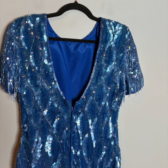Vintage blue beaded sequin embellished dress - Picture 4 of 6